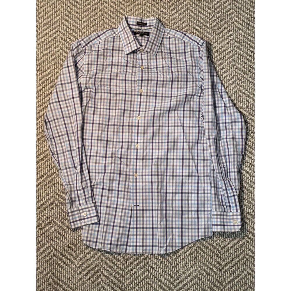 Banana Republic Men's Size Medium Blue Purple Plaid Non-Iron Camden Fit Shirt
